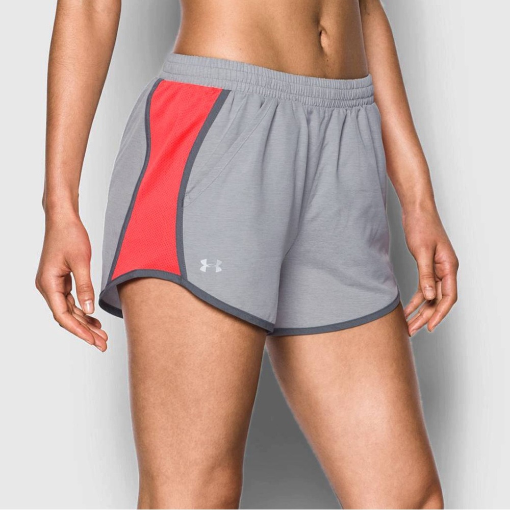 Under Armour Gray and Orange FLY BY Athletic Shorts with Dolphin Hem SIZE L